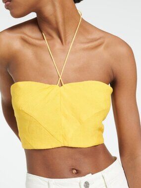 NWT Staud Kyra saffron yellow crop textured top/blouse Sz 0